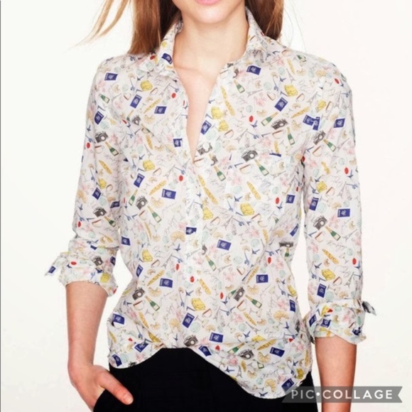 NWOT J. Crew Paris Print Cotton Popover Shirt - Picture 1 of 8